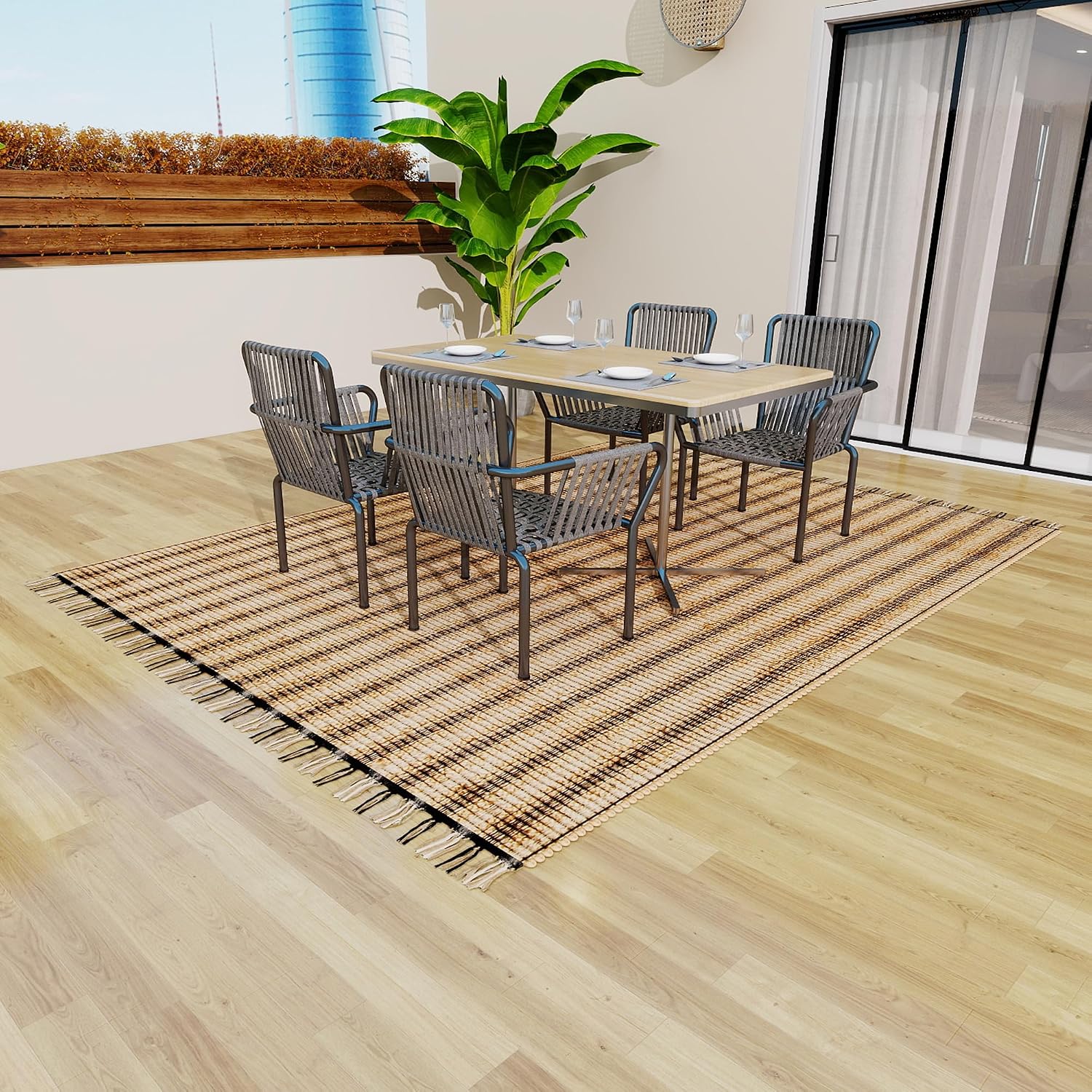 Eco Crave Jute Area Rug 8x10 ft – Soft Handwoven Striped Natural Fiber Rug, Eco-Friendly Braided Indoor Floor Mat, Non-Slip Large Area Rug for Living Room, Bedroom, Dining Room, Hallway