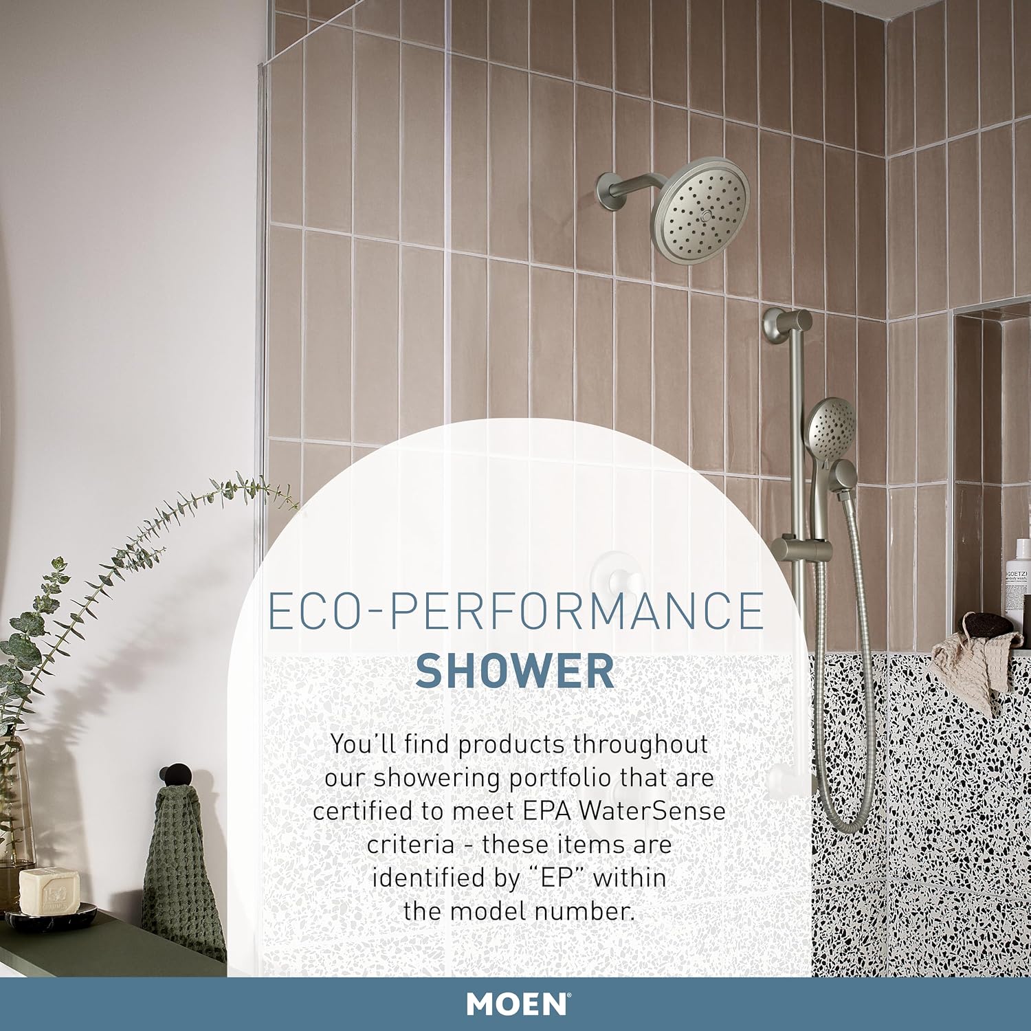 Moen Chrome Eco-Performance 5-Function Handheld Removable Shower Head, Adjustable 30-Inch Slide Bar and 69-Inch Long Hose, 3558EP