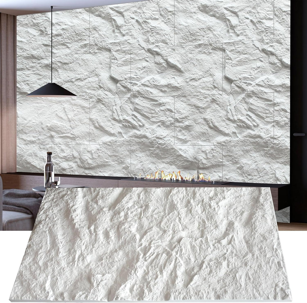 KASARO 3D Faux Stone Wall Panels, 4 PCS PU Wainscoting Panel - Cement Texture Thicker Design for Interior Wall Decor, Home & Office Accent Wall, Easy Install, 43.3' x 23.6' (White)