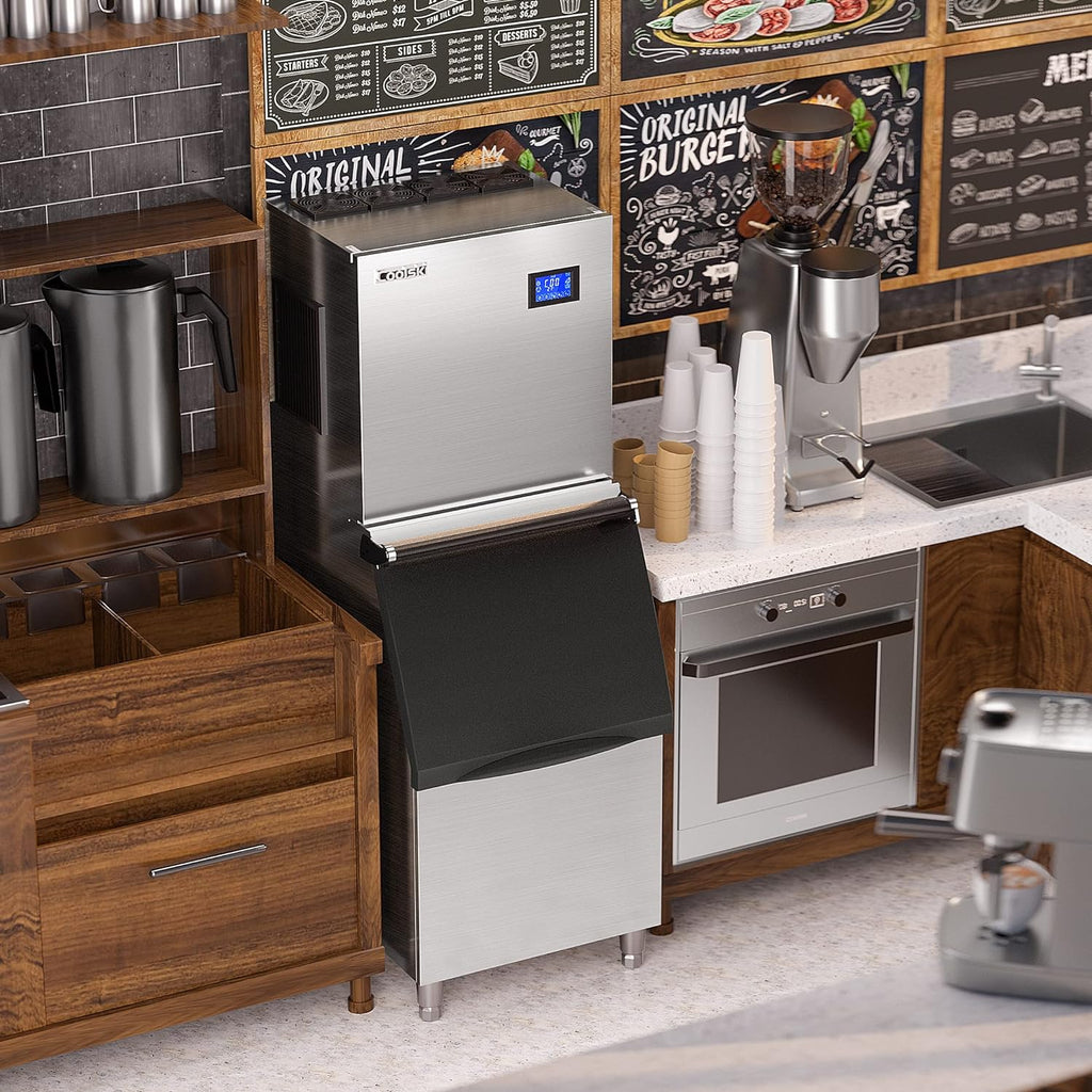 Coolski Commercial Ice Maker Machine 450LBS/24H, 22'' Wide Ice Machine with 300LBS Large Storage Bin, Clear Ice Cubes Air Cooled Stainless Steel Ice Maker for Restaurant/Bar/Cafe/Business