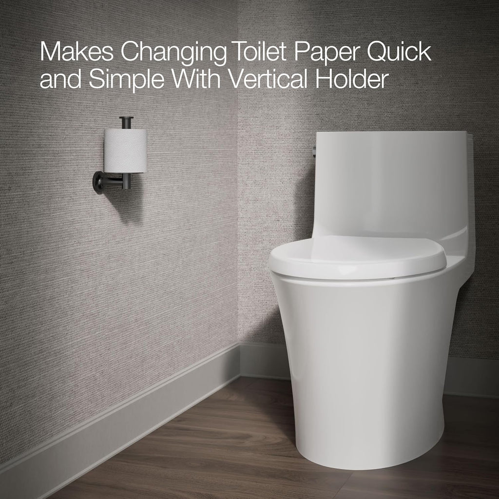 KOHLER 14444-BL Purist Vertical Toilet Paper Holder Wall Mount, Metal Toilet Paper Holder, Matte Black