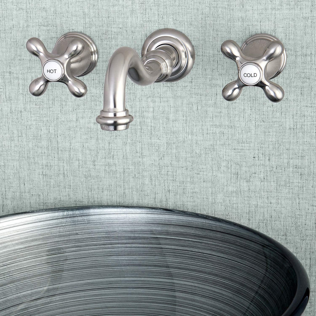 Kingston Brass KS3128AX Vintage 2-Handle Wall Mount Bathroom Faucet, Brushed Nickel
