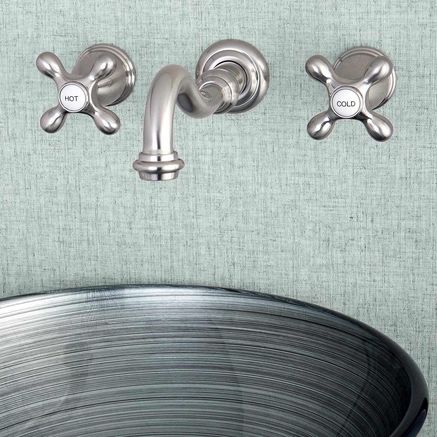 Kingston Brass KS3128AX Vintage 2-Handle Wall Mount Bathroom Faucet, Brushed Nickel
