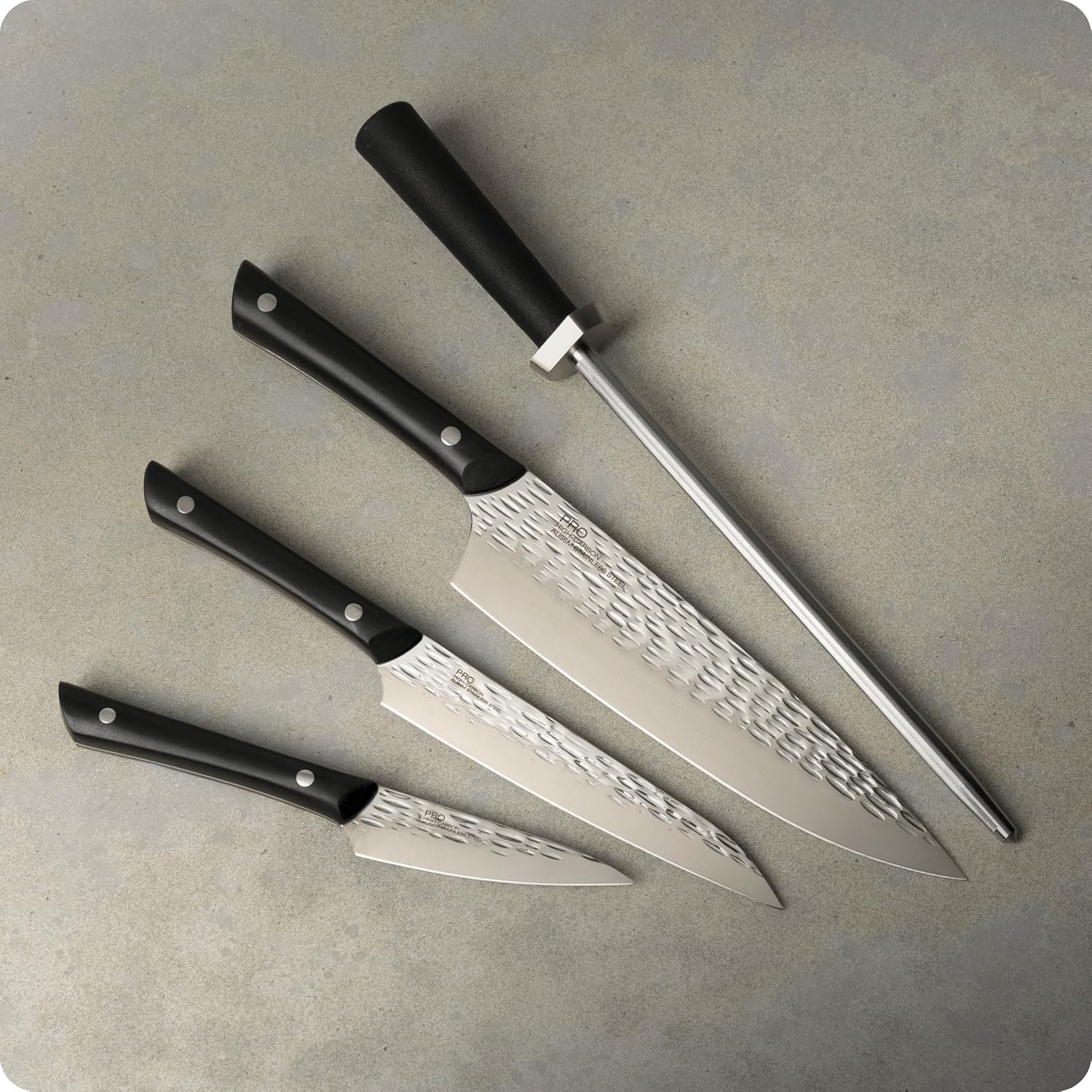 Kai PRO 5 Piece Slimline Block Set, Includes 8' Chef, 3.5' Paring and 6' Utility Knives, Knife Block Set, Japanese AUS6M Stainless Steel Blades, Full-Tang POM Handles