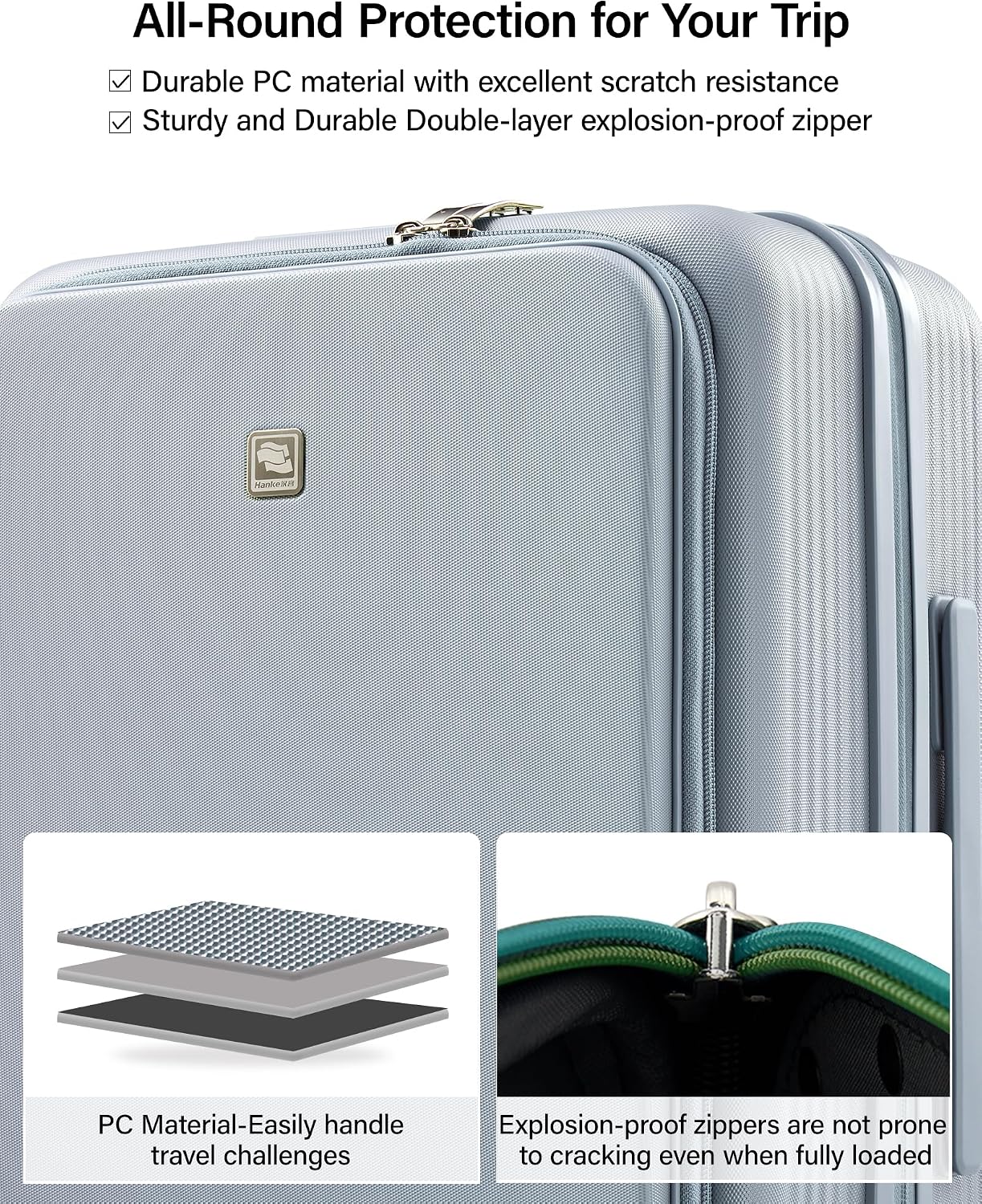 Hanke 24Inch Expandable Luggage Top Opening Medium Checked Luggage Hard Shell Suitcases with Wheels Travel Luggage Rolling Suitcase with Cup Holder(Grey)