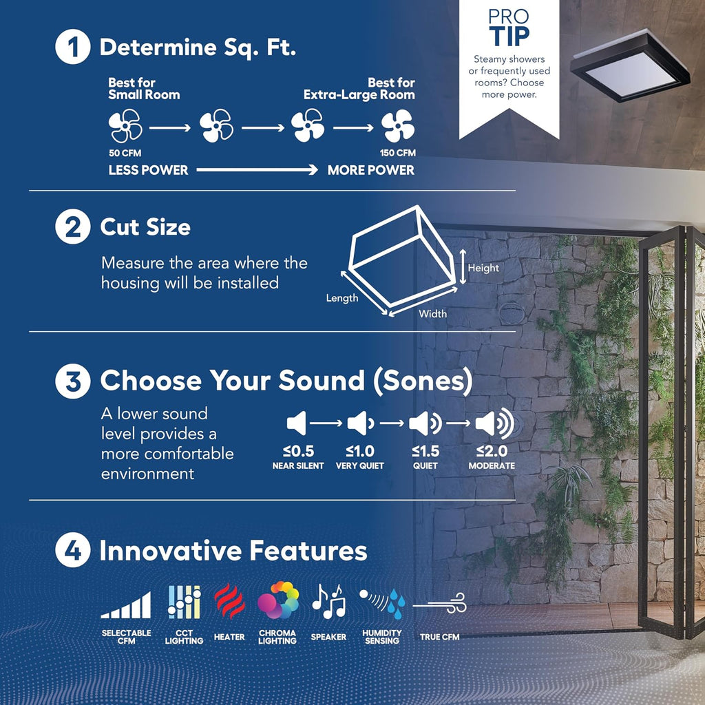 Broan-NuTone 110 CFM Decorative Bathroom Exhaust Fan with LED Light and Matte Black Trim, ENERGY STAR® certified