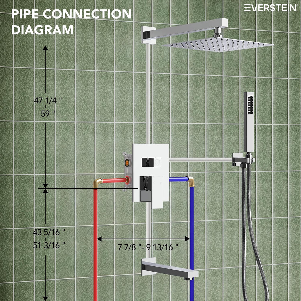 Shower Tub Faucet Set, 10' Bathroom Rainfall Shower Head Fixtures Combo with Handheld Spray and Tub Spout, Chrome (Valve Included)