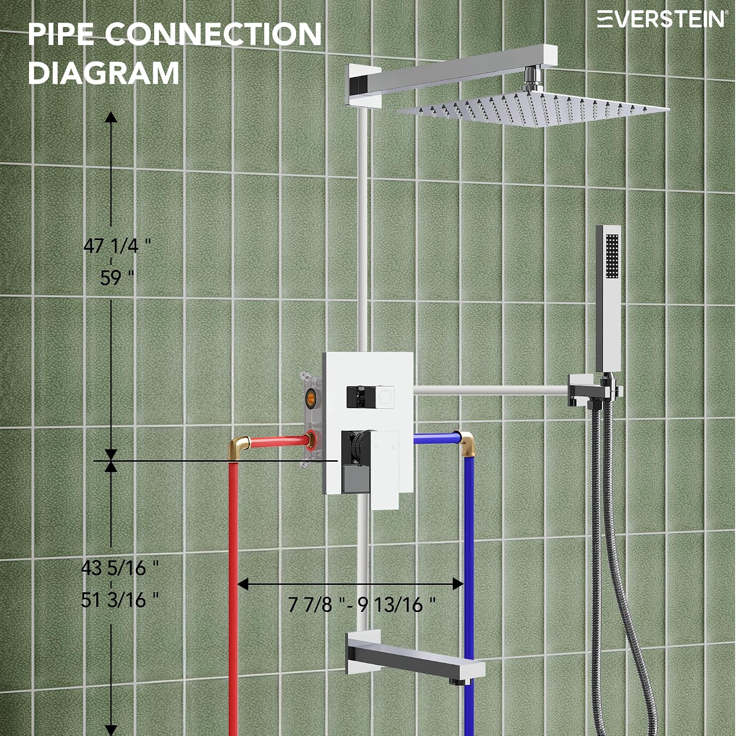 Shower Tub Faucet Set, 10' Bathroom Rainfall Shower Head Fixtures Combo with Handheld Spray and Tub Spout, Chrome (Valve Included)