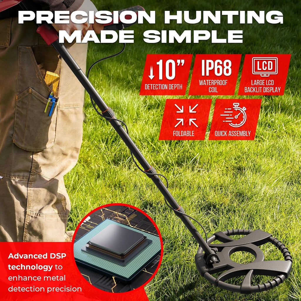 Metal Detector for Adults with Pin Pointer - Waterproof Metal Detector, Pinpointer with 5 Modes, Headphones, Bag, Dagger,Adults Professional, Beach, ip68 Coil,Gold Detector