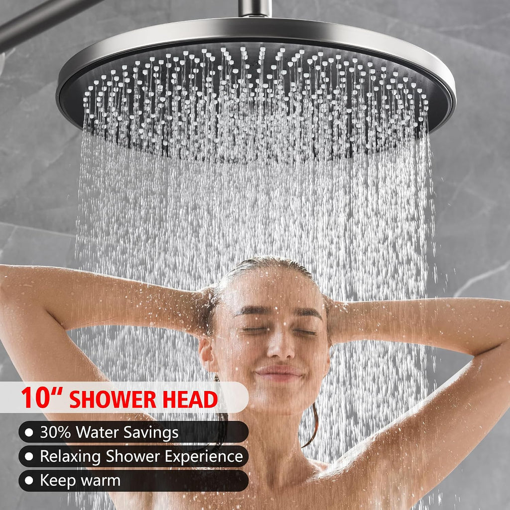 sumerain Concealed Shower Faucet Sets with 10 inch Rainfall Shower Head, Brushed Nickel Shower Fixtures with Rough-in Valve and Trim Kit
