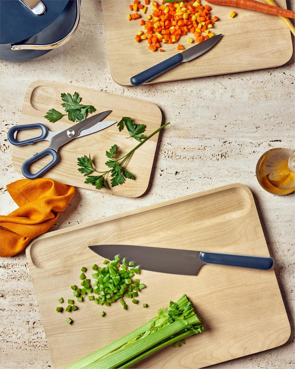 Caraway 5 Piece Knife Set - Premium German Steel Blade Kitchen Knives - Ergonomic Handles - No Microplastics - Charcoal