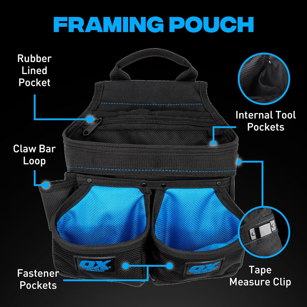 OX Pro Nylon Tool Belt with Padded Back Support - Heavy Duty Framer | 1680D ballistic nylon with PVC coating - organized pouches for framers, electricians and contractors