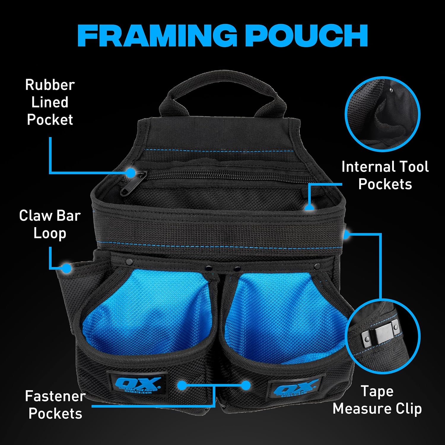 OX Pro Nylon Tool Belt with Padded Back Support - Heavy Duty Framer | 1680D ballistic nylon with PVC coating - organized pouches for framers, electricians and contractors