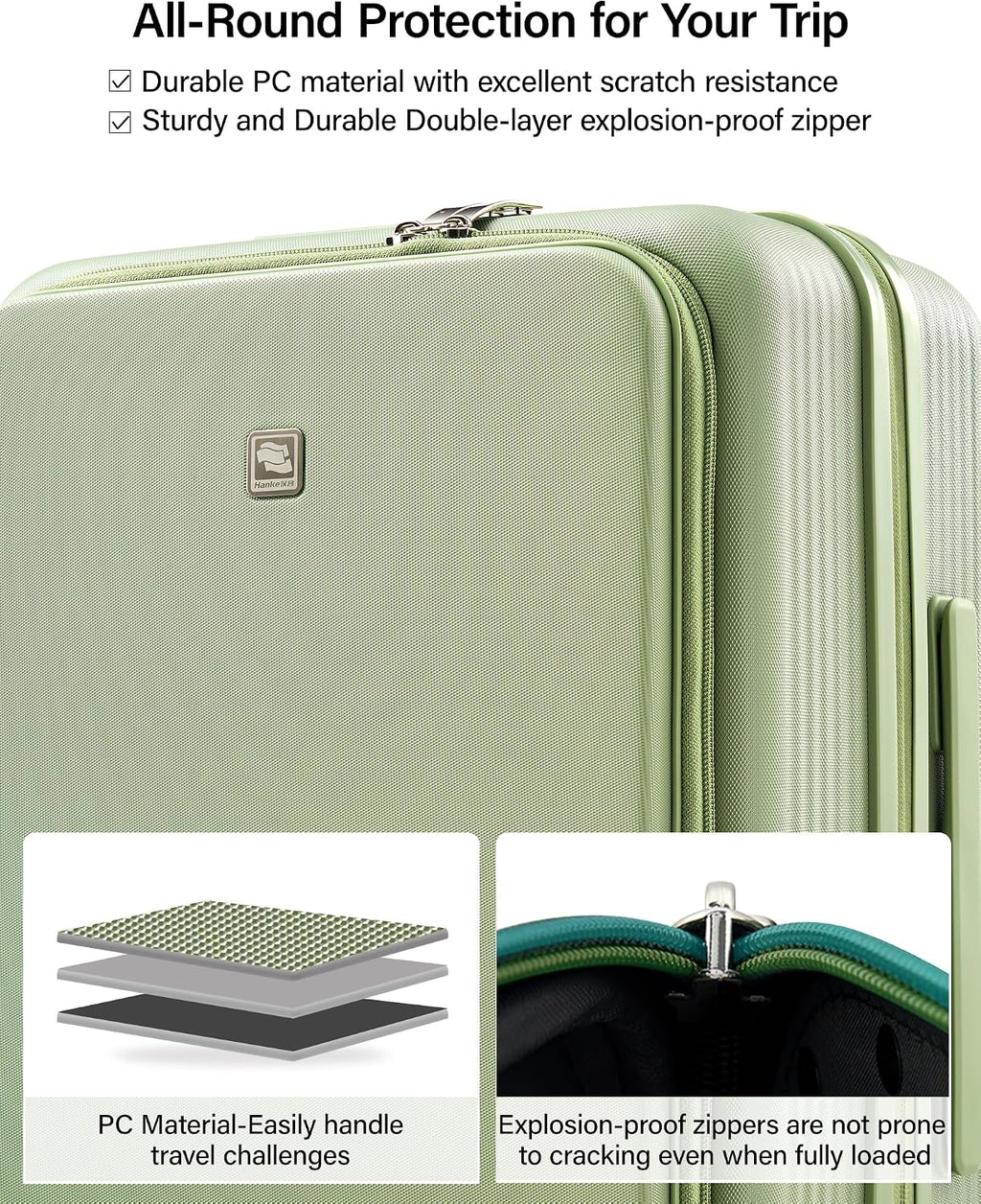 Hanke Large Expandable 28 Inch Luggage with Spinner Wheels Top Opening Travel Luggage Hard Shell Rolling Suitcases Lightweight Checked Luggage with Cup Holder(Bamboo Green)