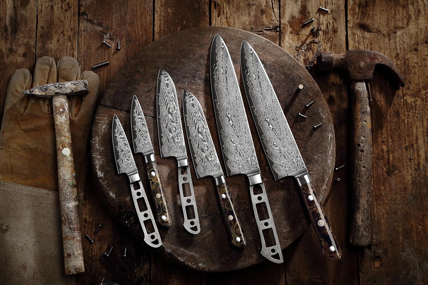 KATSURA Woodworking Project Kit – 3-Piece Chef Knife Set Blank – 8' Chef Knife+5' Inch Santoku+3.25' Inch Paring Knife – Japanese Premium AUS 10, 67 Layers Damascus Steel – Falcon Series – NO LOGO