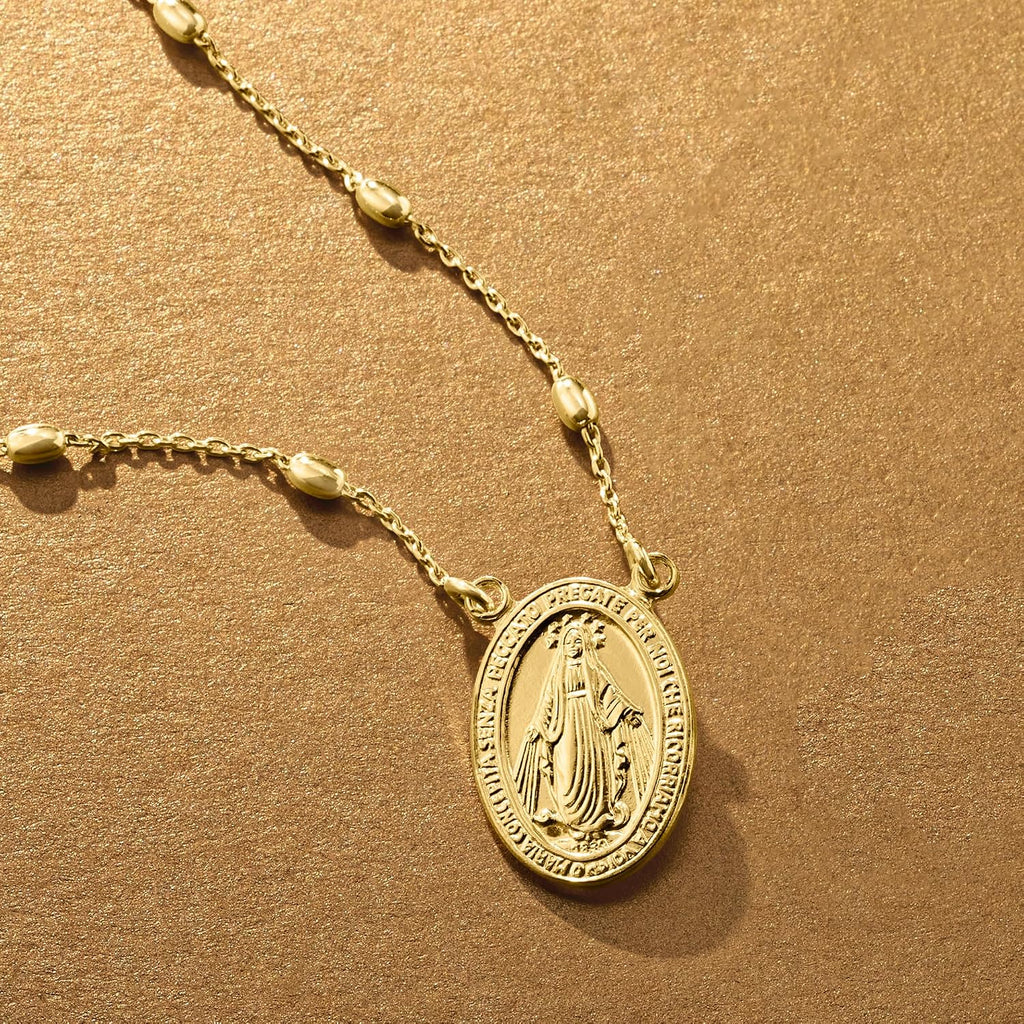 Ross-Simons Italian 18kt Gold Over Sterling Miraculous Medal Bead Station Necklace