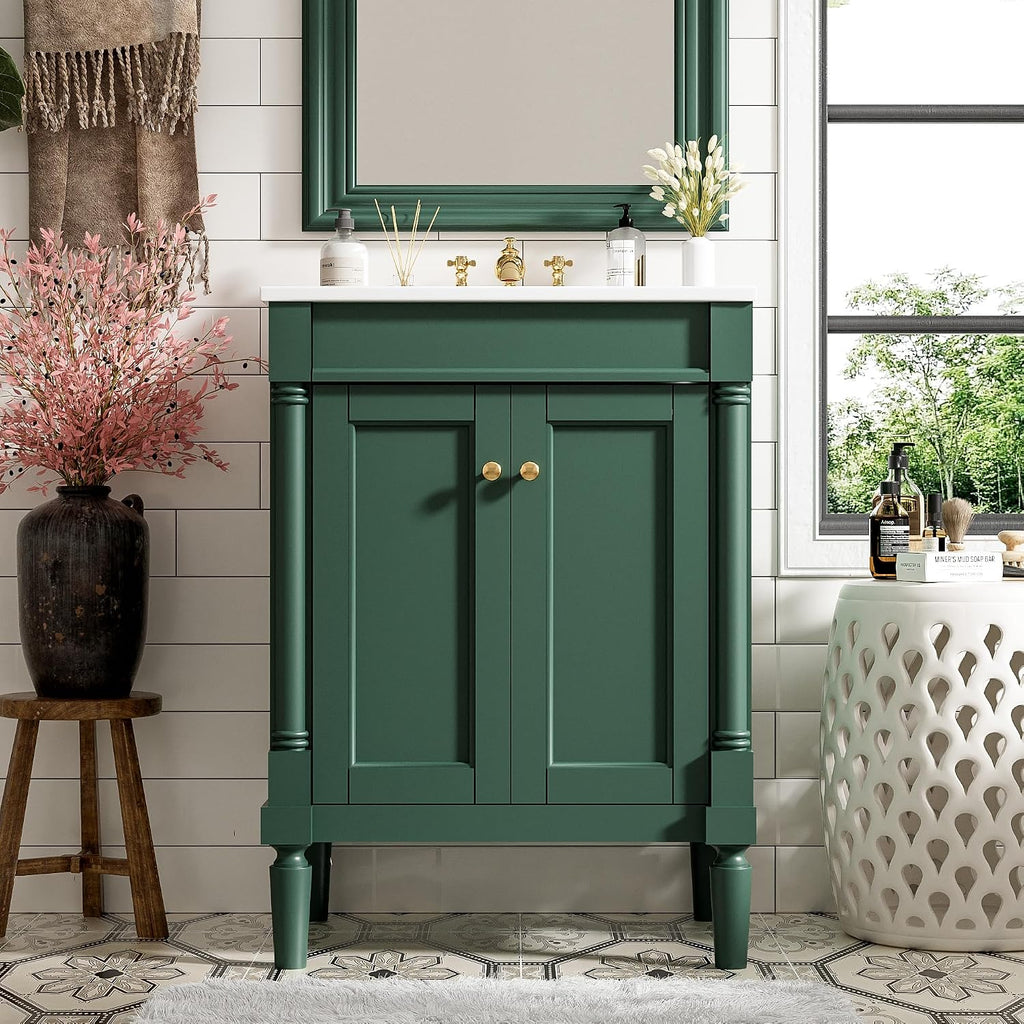 Virubi 24 Inch Bathroom Vanity with Single Sink Combo Set, Modern Bathroom Storage Cabinet with Double Soft Closing Doors, Solid Wood Frame Bathroom Vanities.