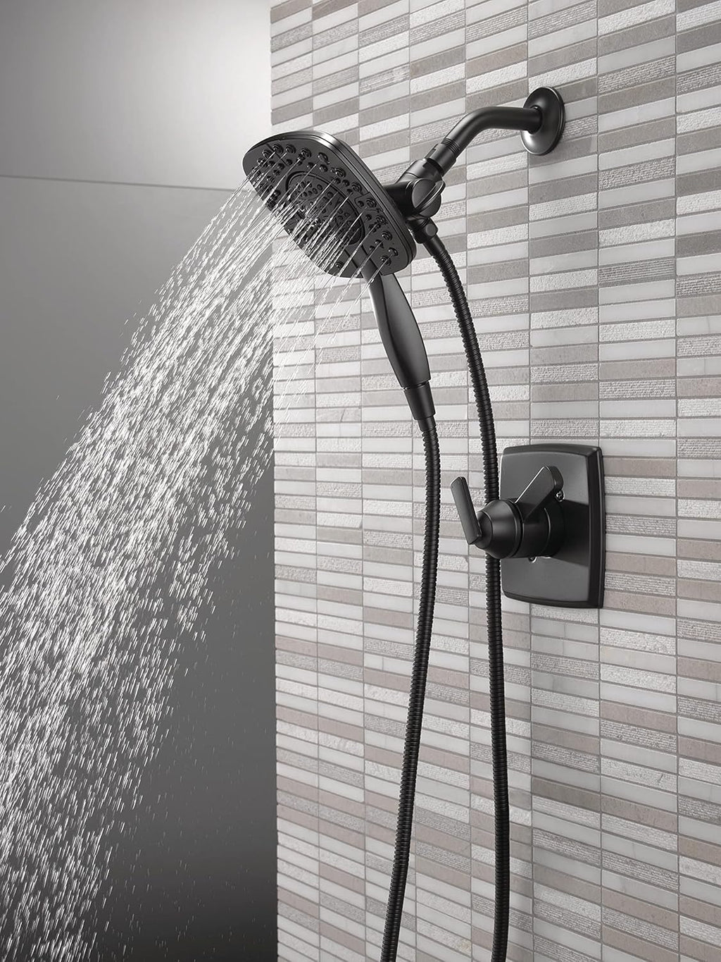 DELTA Faucet Ashlyn 17 Series Dual-Handle Shower Trim Kit with In2ition 2-in-1 Head with Handheld Spray, Matte Black Fixture, T17264-BL-I (Valve Not Included)