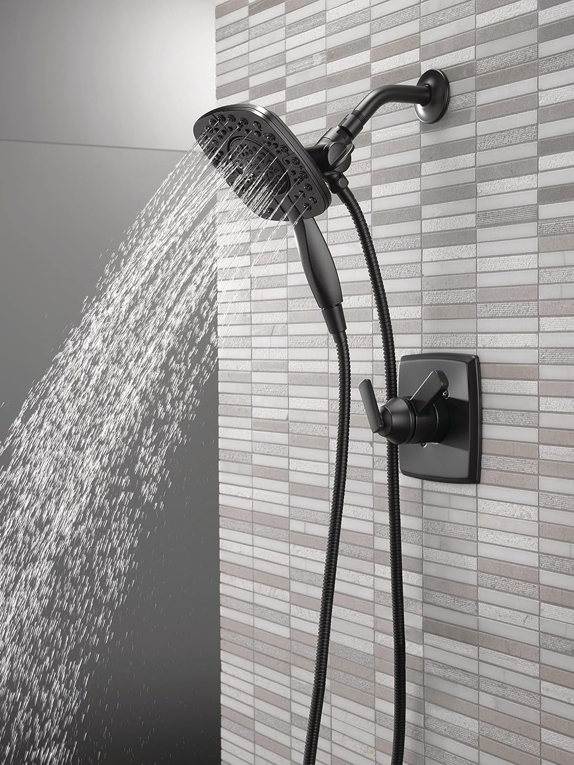 DELTA Faucet Ashlyn 17 Series Dual-Handle Shower Trim Kit with In2ition 2-in-1 Head with Handheld Spray, Matte Black Fixture, T17264-BL-I (Valve Not Included)