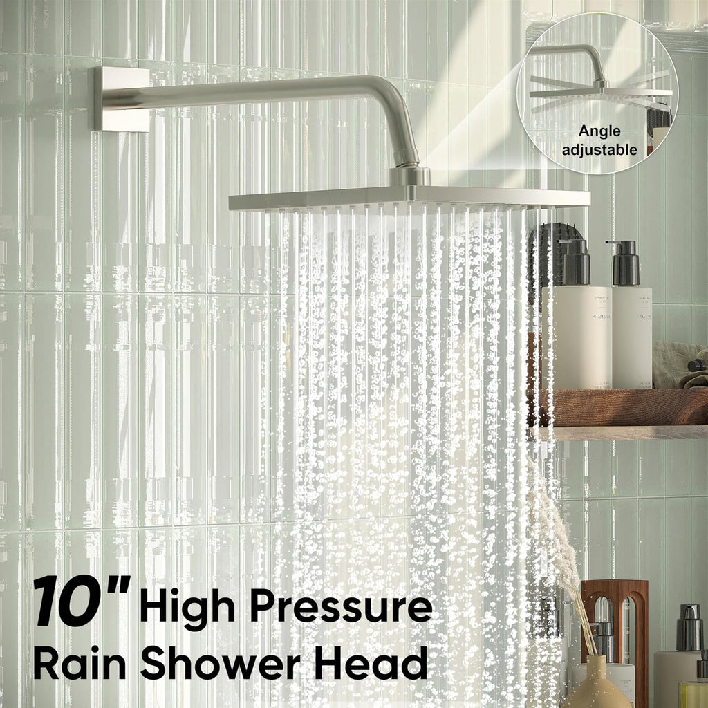 Esnbia Shower System with Tub Spout, Wall Mounted Bathtub Shower Faucet Set, 10 Inch Rain Shower Head and Handheld Shower Head Set, High Pressure Tub Shower Kit with Shower Valve, Brushed Nickel