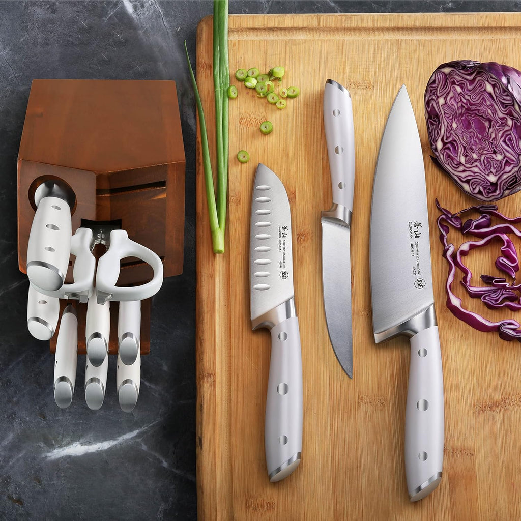 Cangshan Alps Series 1026665 German Steel Forged 12-Piece Knife Block Set, Acacia (White)