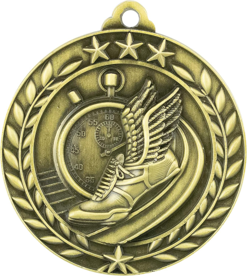 Express Medals Personalized Track Gold Medal with Red White & Blue Neck Ribbon Award Trophy WAM9