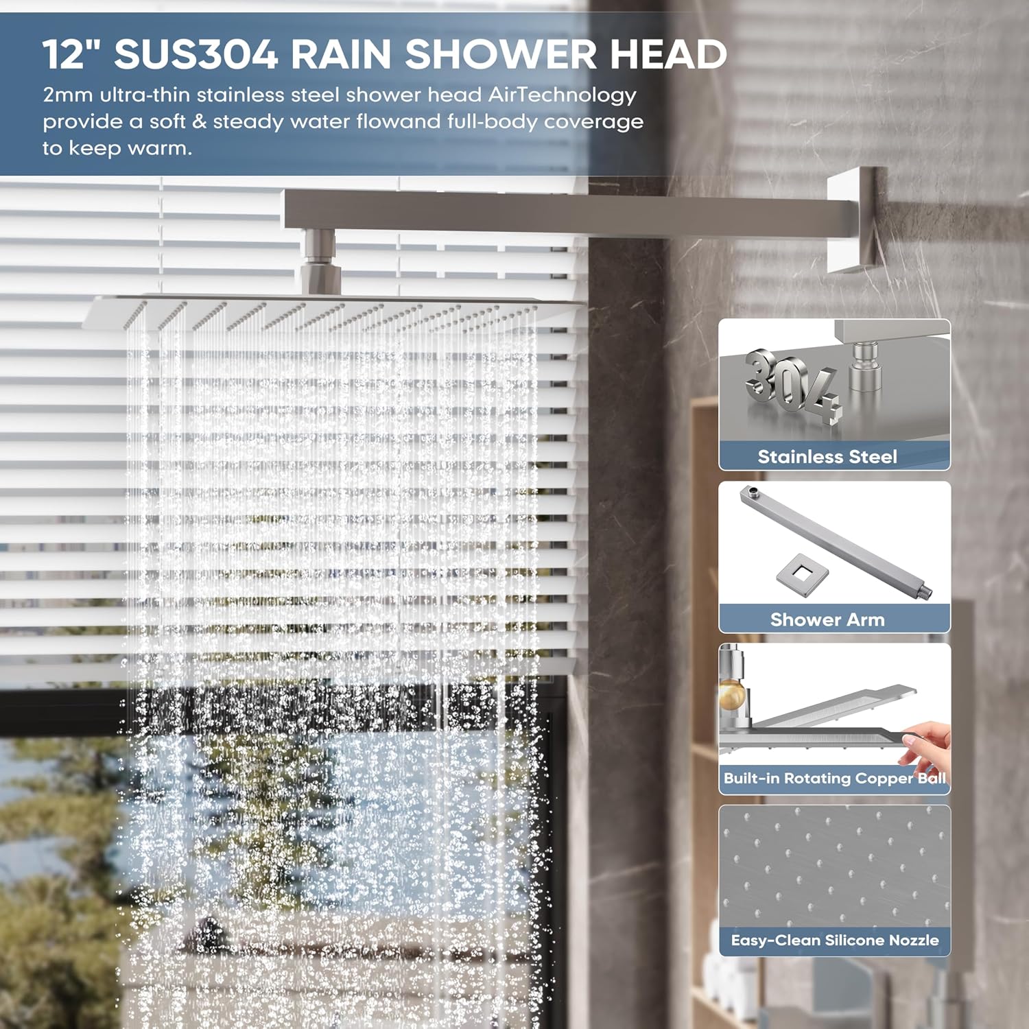Brushed Nickel Shower System, Shower Faucet Set with 12-Inch Rain Shower Head and Handheld, Wall Mounted High-Pressure Shower Head Combo Set with Shower Valve and Shower Trim, Brushed Nickel