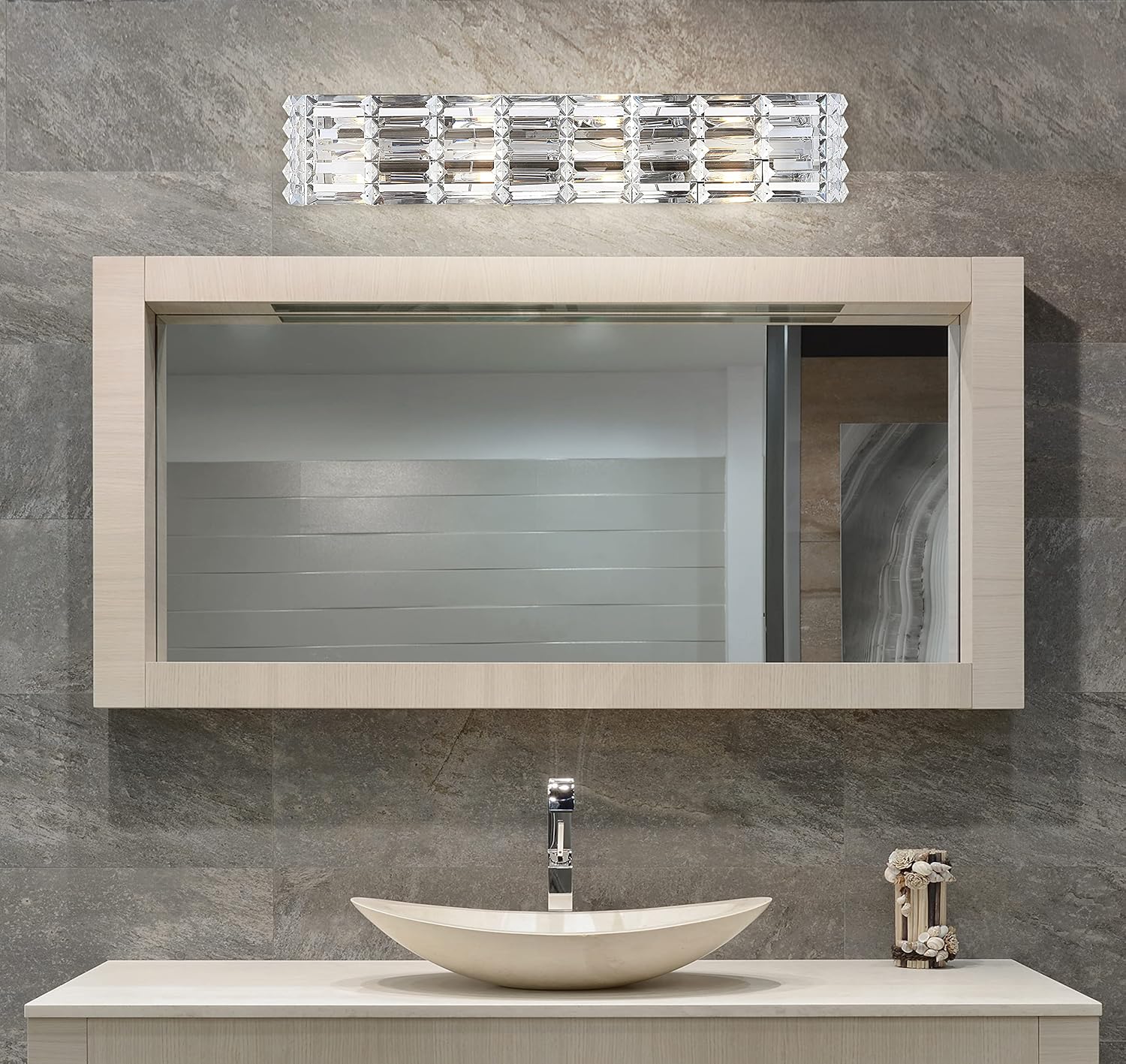 JONATHAN Y 31.75' Chrome Modern Crystal Vanity Light, LED Bathroom Wall Sconce, 4-Light Fixture for Mirror, Glam Lighting with Clear Crystal Shade, Art Deco Makeup Wall Lamp (JYL7541A)