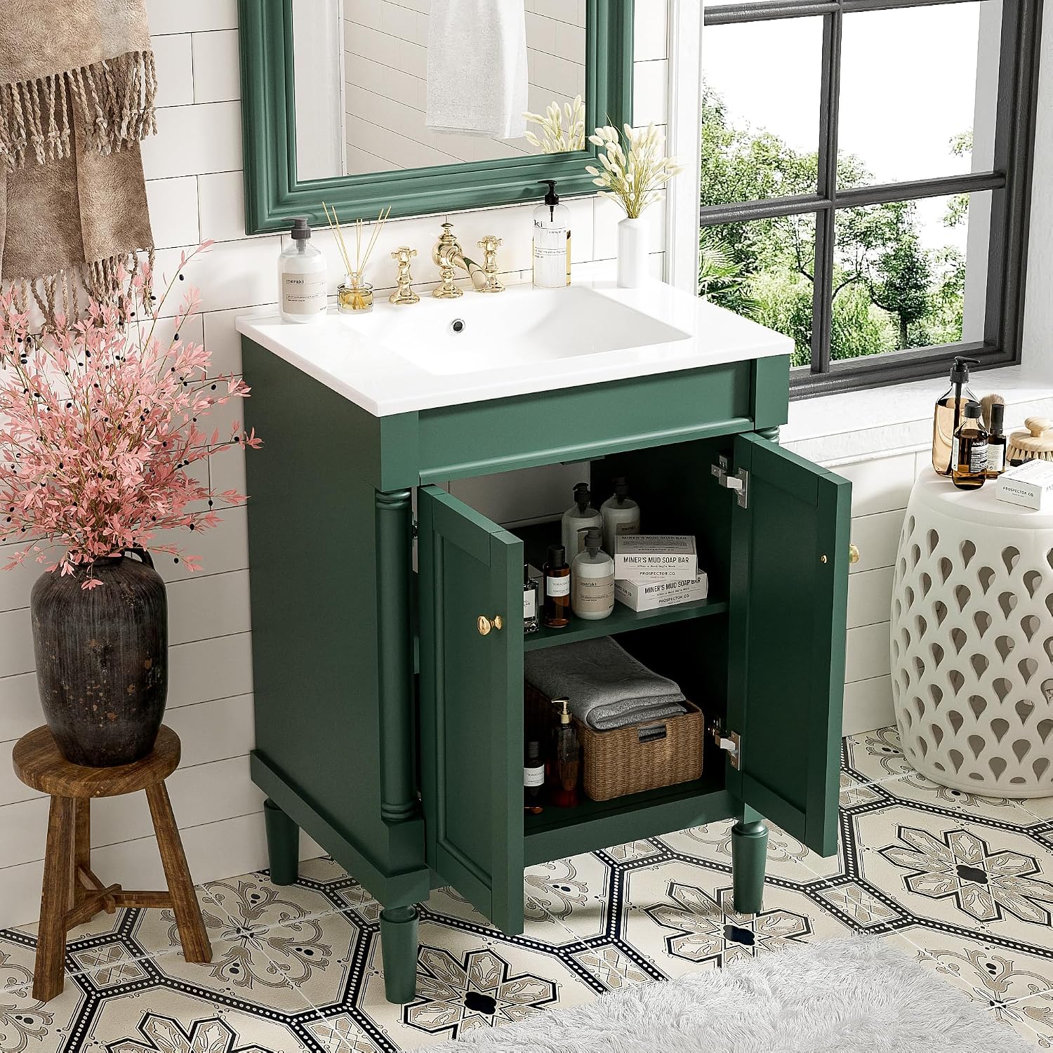 Virubi 24 Inch Bathroom Vanity with Single Sink Combo Set, Modern Bathroom Storage Cabinet with Double Soft Closing Doors, Solid Wood Frame Bathroom Vanities.