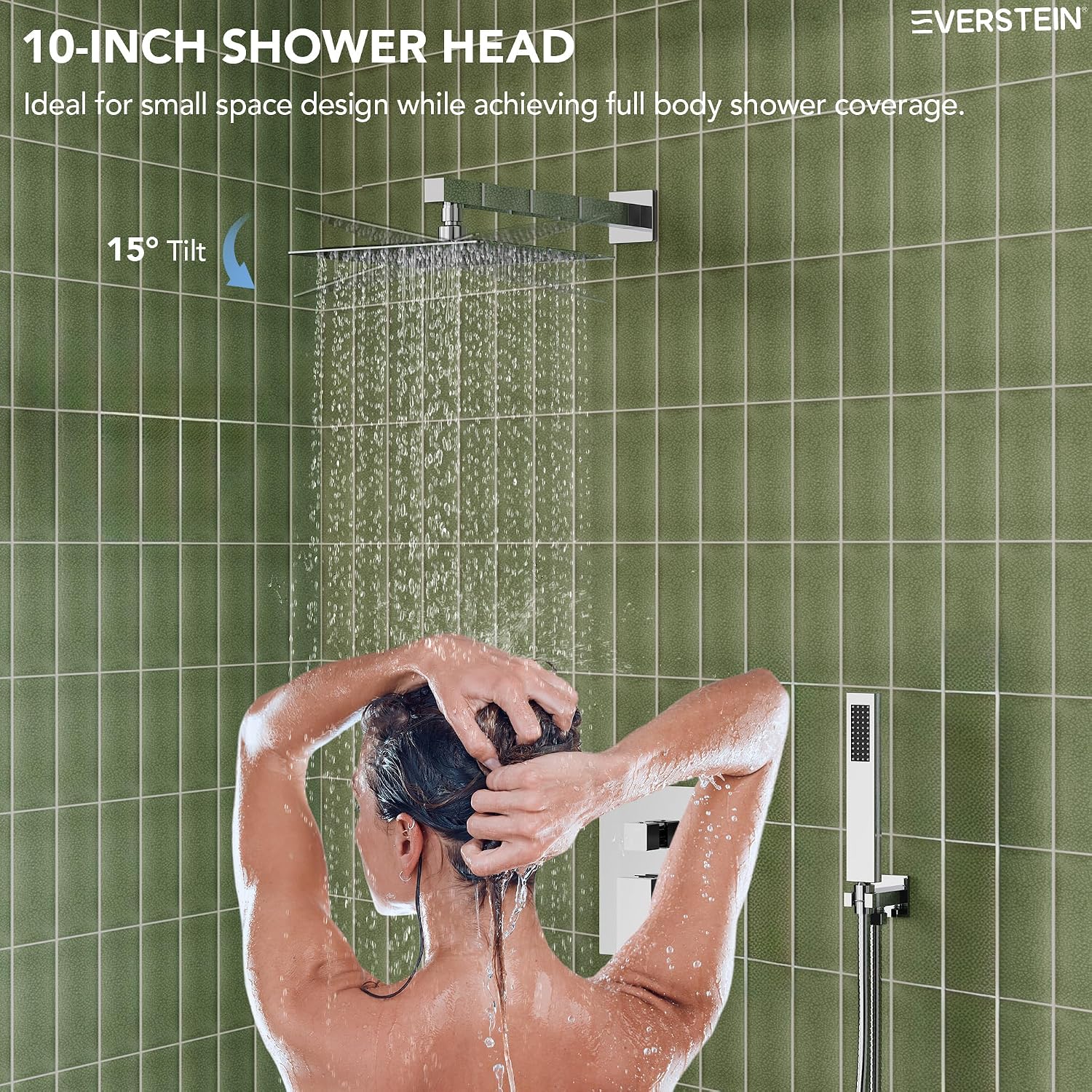 Shower Tub Faucet Set, 10' Bathroom Rainfall Shower Head Fixtures Combo with Handheld Spray and Tub Spout, Chrome (Valve Included)