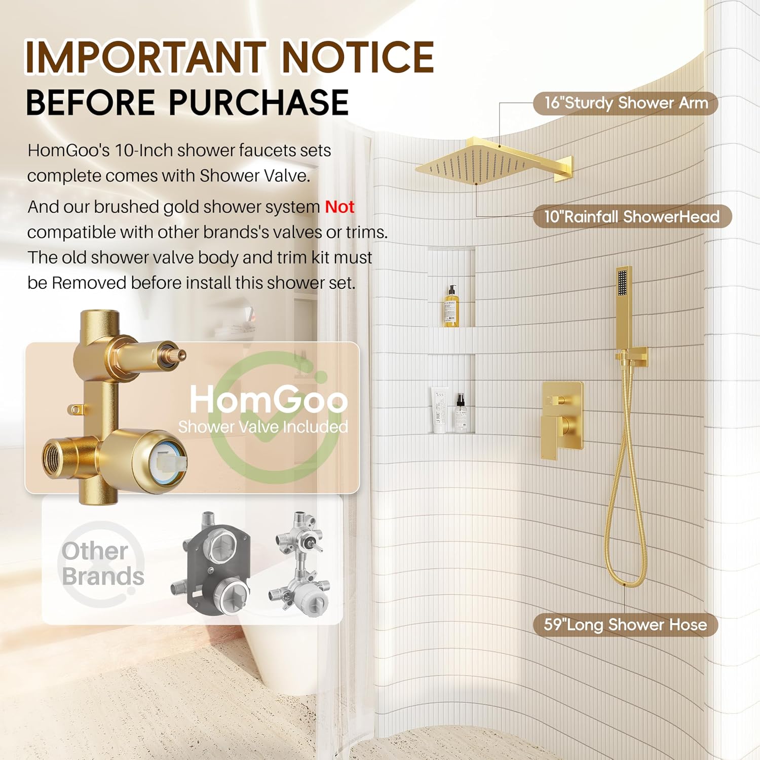 Gold Shower System, Shower Faucet Set with 10' Rain Showerhead and Handheld Combo Spray, Bathroom Wall Mounted High Pressure Shower Combo Set Included Valve and Trim, Brushed Gold
