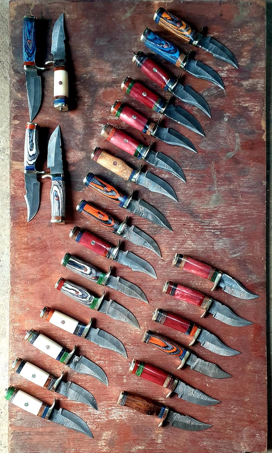 6' Handmade Damascus Hunting Knives with Leather Sheath, Free Hand Stitched, Wholesale Kinfes (20 Knives)
