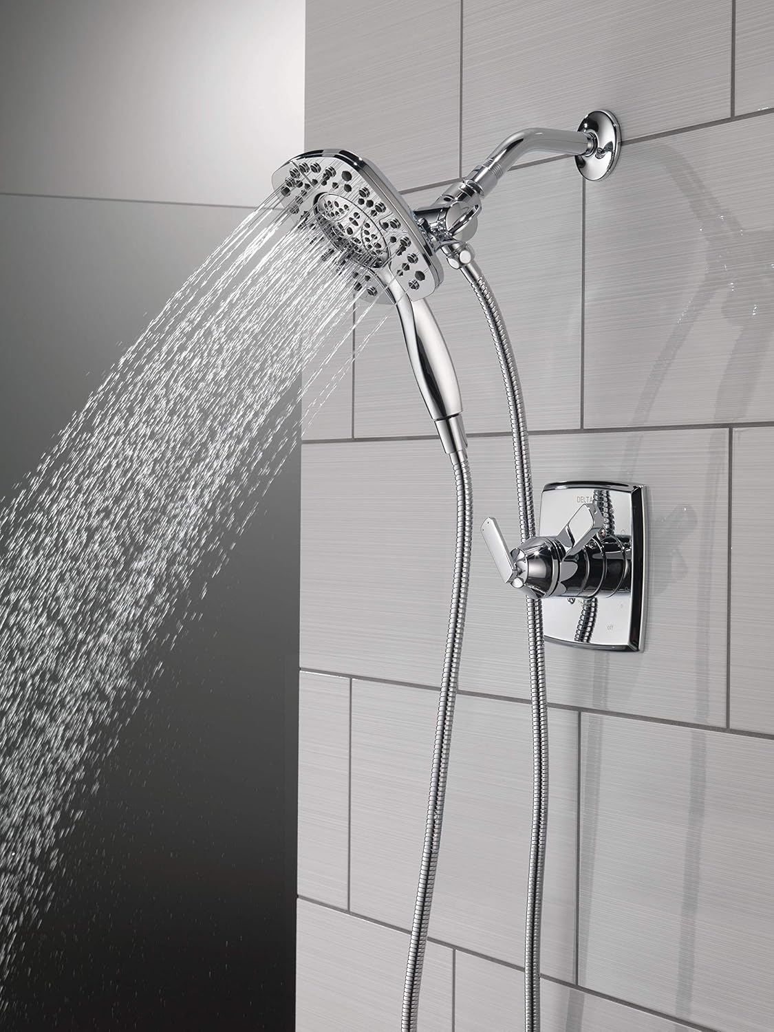 Delta Faucet Ashlyn 17 Series Dual-Function Shower Trim Kit with 2-Spray Touch-Clean In2ition 2-in-1 Hand Held Shower Head with Hose, Chrome T17264-I (Valve Not Included)