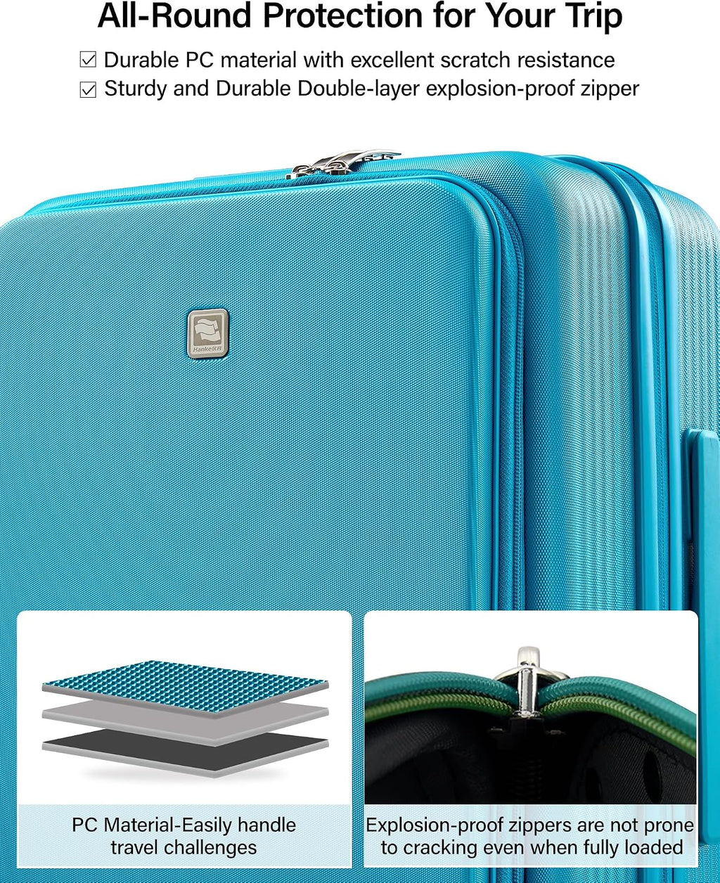 Hanke Large Expandable 28 Inch Luggage with Spinner Wheels Top Opening Travel Luggage Hard Shell Rolling Suitcases Lightweight Checked Luggage with Cup Holder(Caribbean Blue)