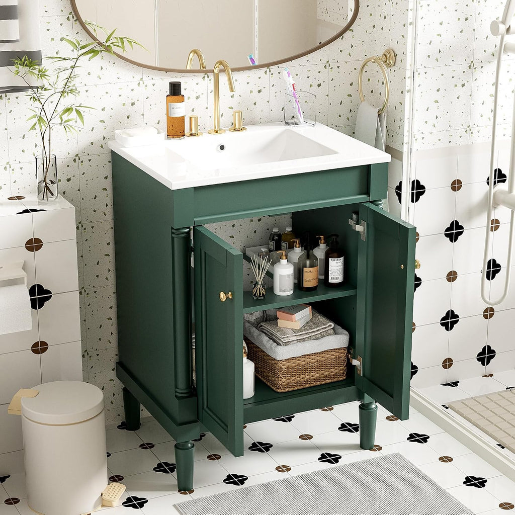 Virubi 24 Inch Bathroom Vanity with Single Sink Combo Set, Modern Bathroom Storage Cabinet with Double Soft Closing Doors, Solid Wood Frame Bathroom Vanities.