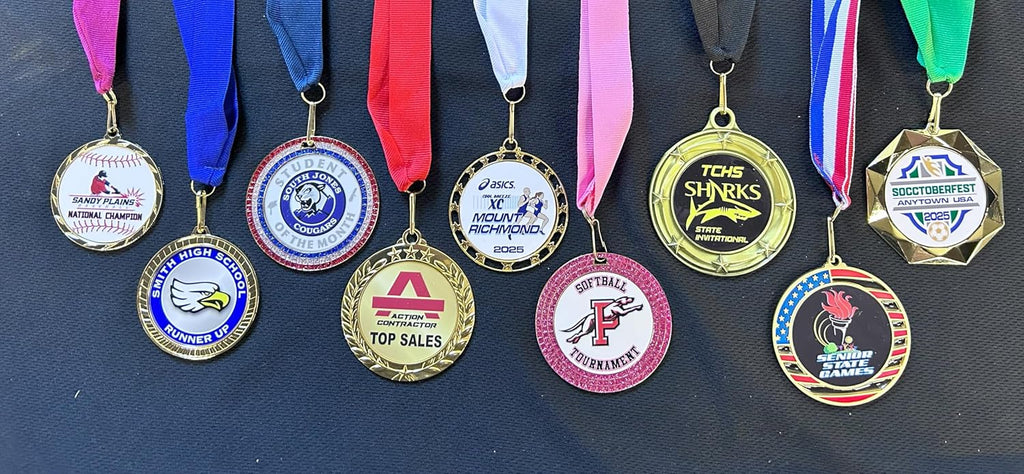 Express Medals Various Styles (Packs of 12 to 500) of Full Color Custom Logo Design Gold Silver Bronze Medals Trophy Award with Choice of Neck Ribbon Medal Trophies Gift Prize Tournament Awards