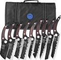 XYJ Professional Kitchen Knife Set with High-Carbon Steel Forged Blades, Chef's Knife, Cleaver, Carving Knife, Nakiri, Full Tang Design, Includes Carrying Bag & Poultry Scissors