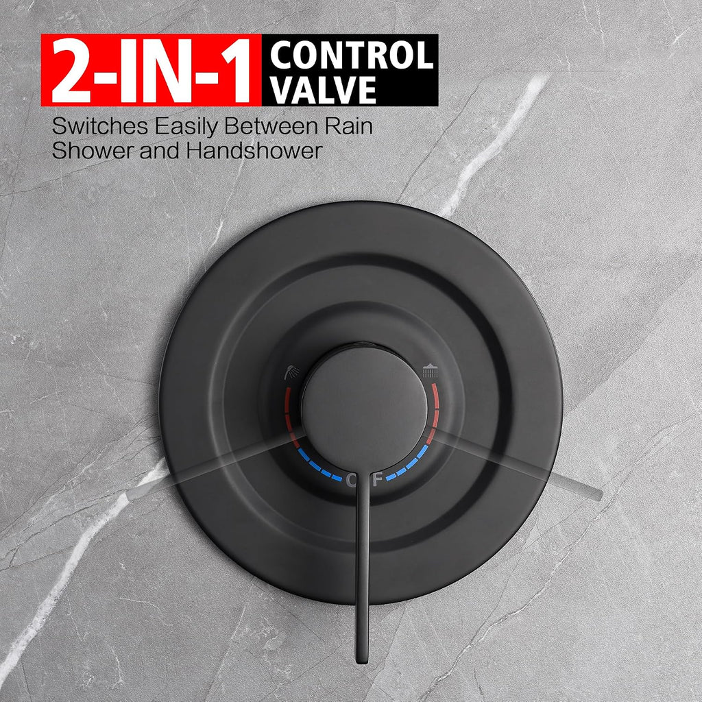 sumerain Matte Black Concealed Shower Faucet Set, Rain Shower System with 10 Inch Shower Head,Shower Fixtures with Handheld Spray Included Valve and Trim Kit
