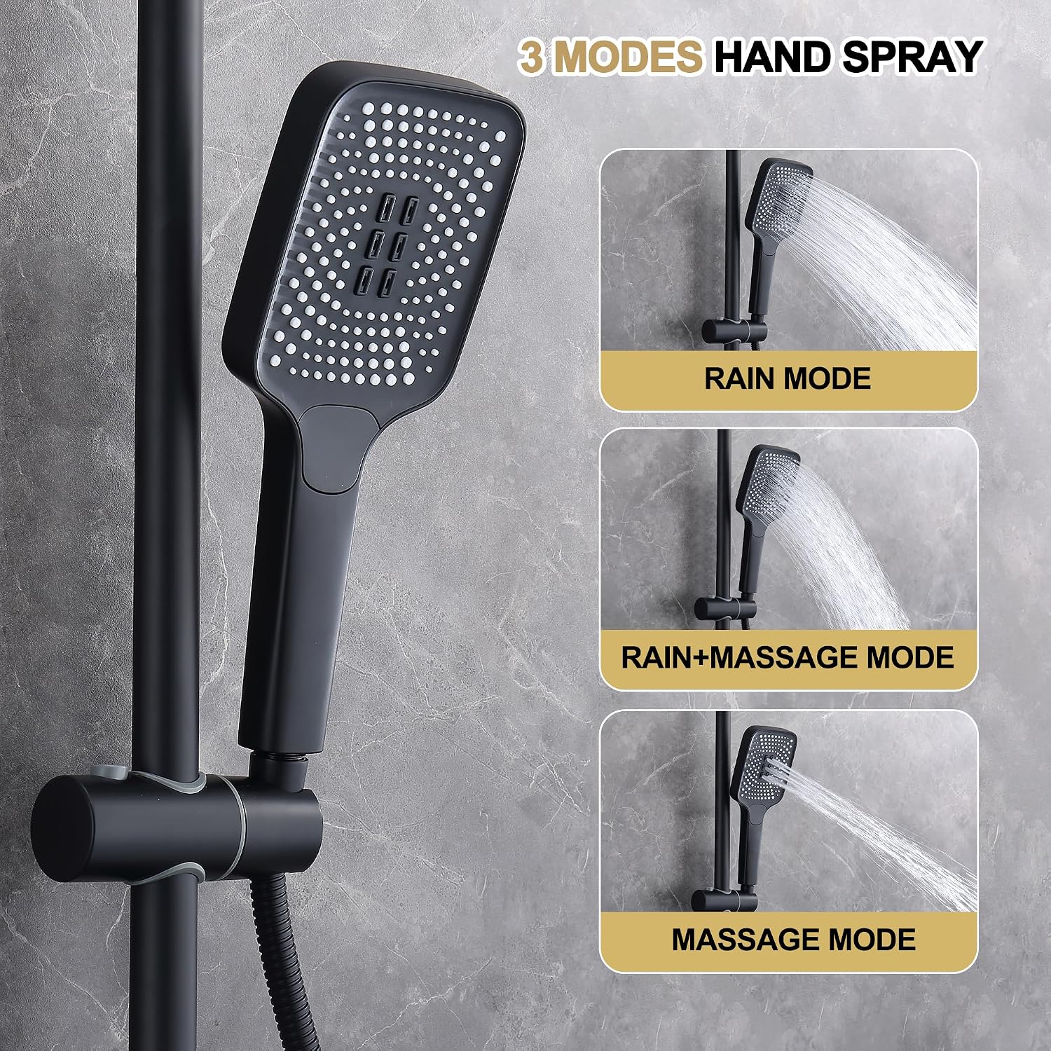 Shower Systems with 12 x8 Inches Rain Shower Head, Matte Black Exposed Pipe Shower System,3 Functions Tub Shower Faucet Sets,Overhead Shower System with Handheld