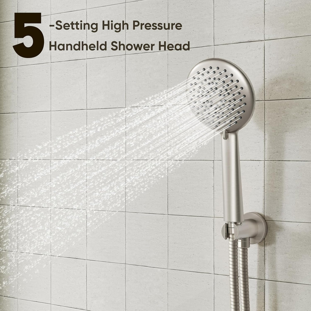 Gabrylly Bathtub Shower System, Shower Faucet Set with Tub Spout, High Pressure 10' Rain Shower head with Handheld Spray, Shower Fixtures with Pressure Balance Shower Valve, Brushed Nickel