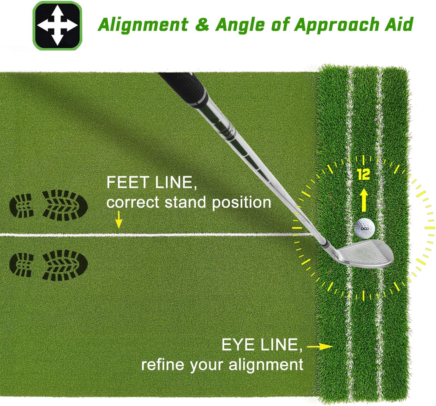 DCQ Real Feel Golf Hitting Mat, 6x4ft & 5x4ft Golf Mat, Approach Angle Training, Practice Outdoor & Indoor, Driving Chipping Putting, Golf Turf Mat, Simulator Mat