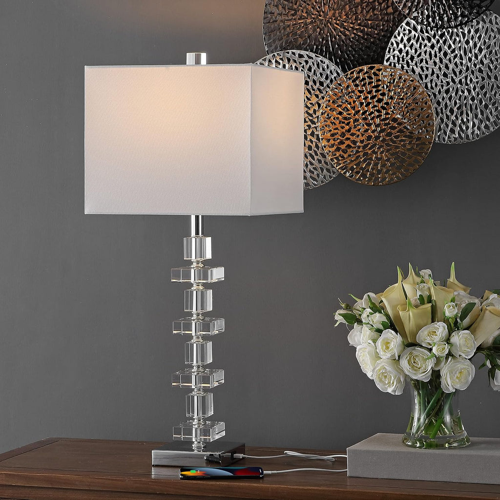 SAFAVIEH Lighting Collection Modern Deco 28-inch Bedroom Living Room Home Office Desk Nightstand Table Lamp Set of 2 (LED Bulbs Included)