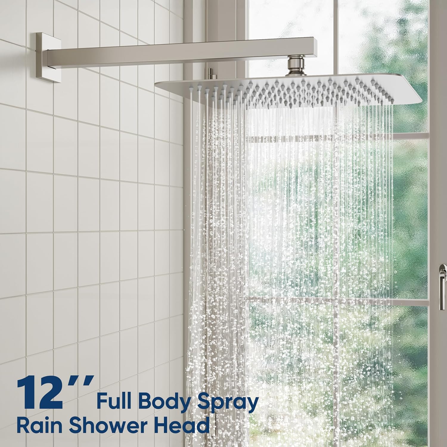 ESNBIA Shower System, 12 Inches Pressure Balance Shower Faucet Set, Rain Shower Heads with Handheld Spray Combo, High Pressure Rainfall Shower Head System, Wall Mounted Shower Fixtures, Brushed Nickel