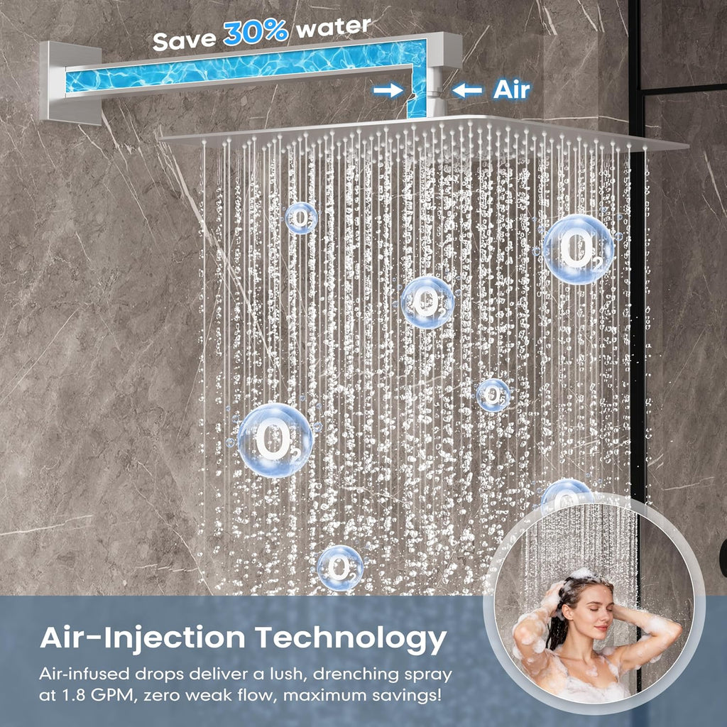 Brushed Nickel Shower System, Shower Faucet Set with 12-Inch Rain Shower Head and Handheld, Wall Mounted High-Pressure Shower Head Combo Set with Shower Valve and Shower Trim, Brushed Nickel