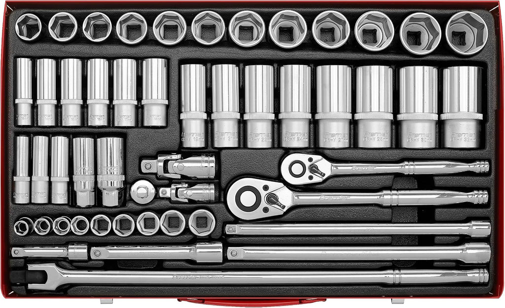 Sealey AK6942 6 Point Walldrive Metric Socket Set, 3/8'/1/2' Square Drive, 50 Pieces