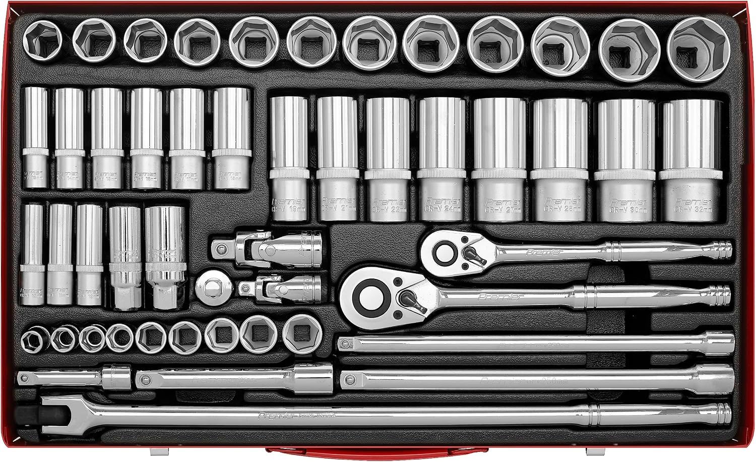 Sealey AK6942 6 Point Walldrive Metric Socket Set, 3/8'/1/2' Square Drive, 50 Pieces