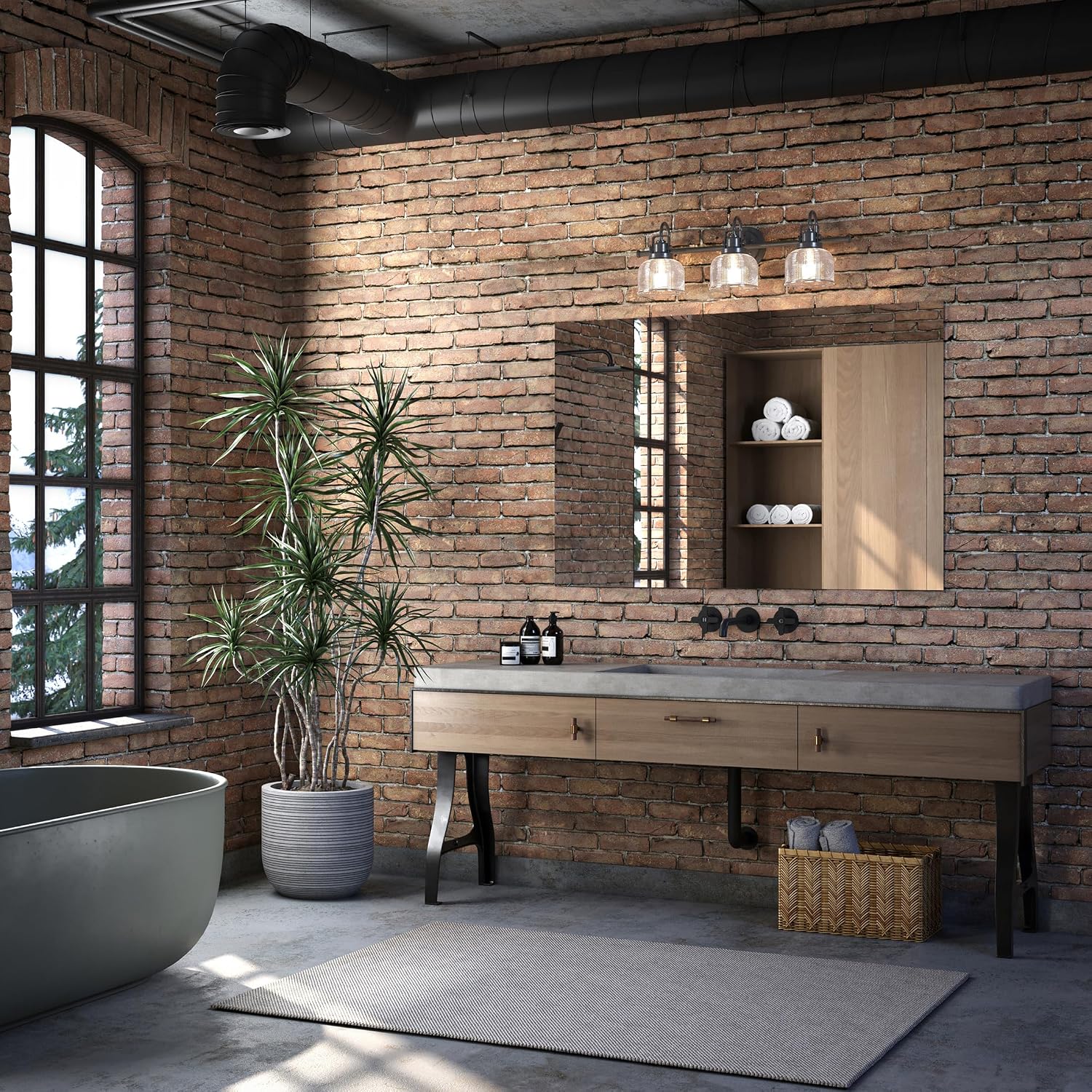 Progress Lighting 3-Light Clear Double Prismatic Glass Coastal Bath Vanity, Archie Collection, Venetian Bronze, P2992-74