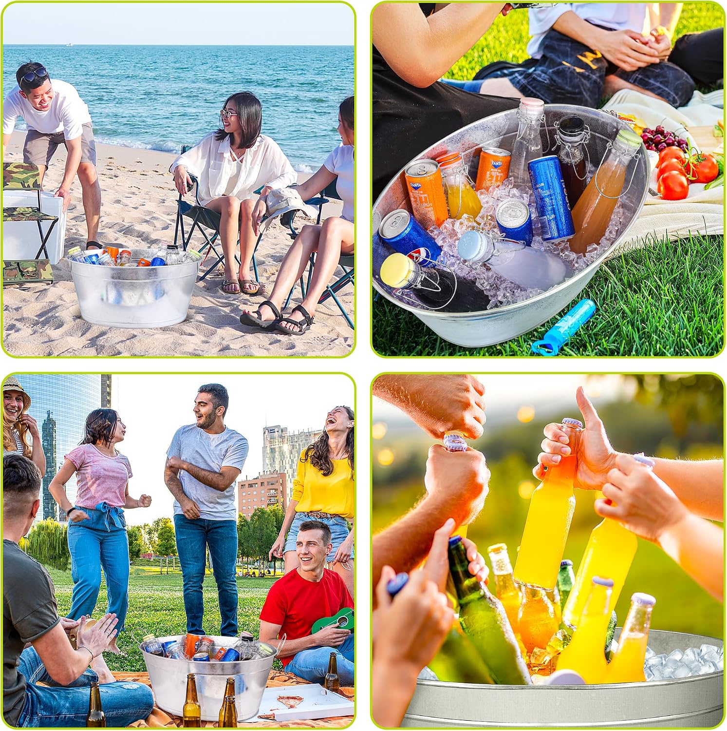 BARsics Large 6-Gallon Galvanized Tin Beverage Tub, 20x14x10 inches (Pack of 6)