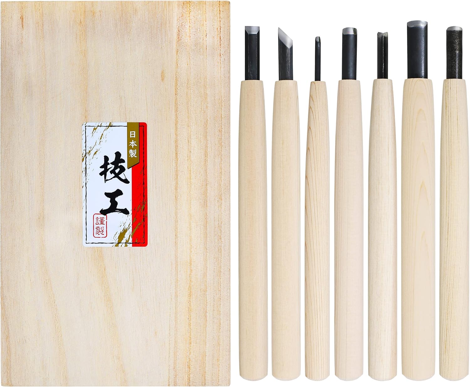 KAKURI Japanese Wood Carving Knife Set (7 Pcs) Made in Japan, Professional Wood Carving Tools for Linoleum Carving, Linocut, Printmaking, AOGAMI Blue Paper Steel #2 Blade