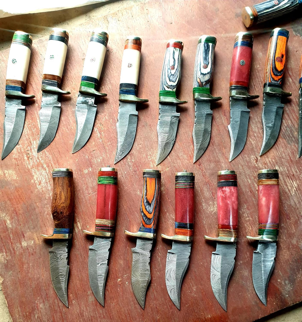 6' Handmade Damascus Hunting Knives with Leather Sheath, Free Hand Stitched, Wholesale Kinfes (35 Knives)